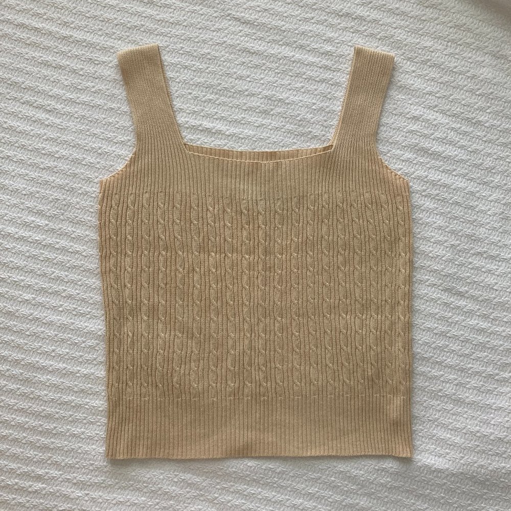 vintage cable knit square-neck cotton tank top